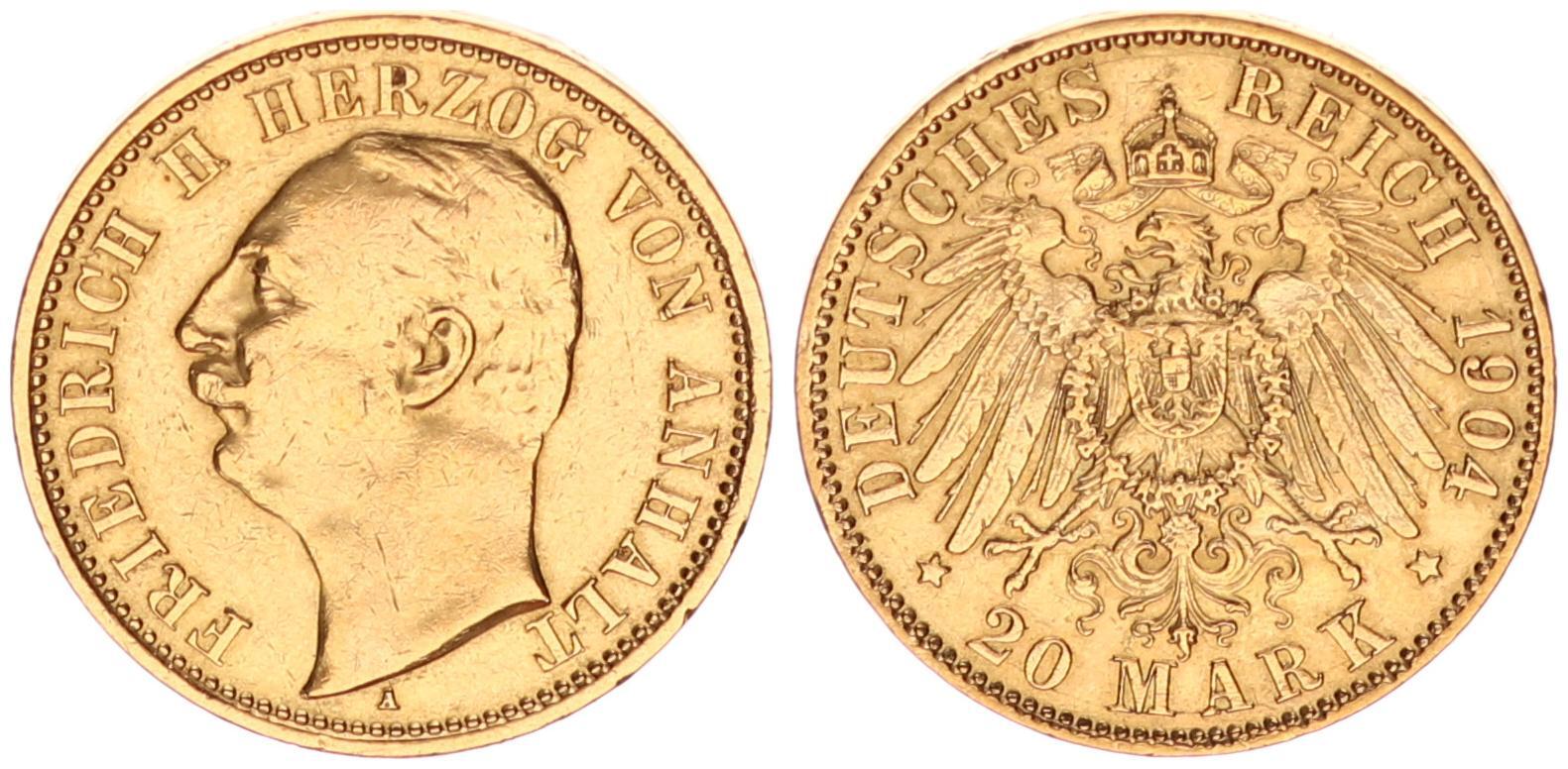 Deutsches Kaiserreich Anhalt 20 Mark 1904 A 20 Reichsmark Goldmark