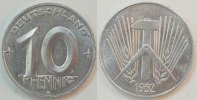 Deutschland / DDR 10 Pfennig 10 Pfennig DDR 1952 E prägefrisch-Stempelglanz seltenes Jahr
