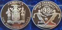 Jamaica, Fußball WM 1986 100 Dollar Silber Jamaica, Fußball WM 1986 100 Dollar Silber, 136,08g, 63mm