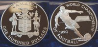 Jamaica, Fußball WM 1990 100 Dollar Silber Jamaica, Fußball WM 1990 100 Dollar Silber, 136,08g, 63mm