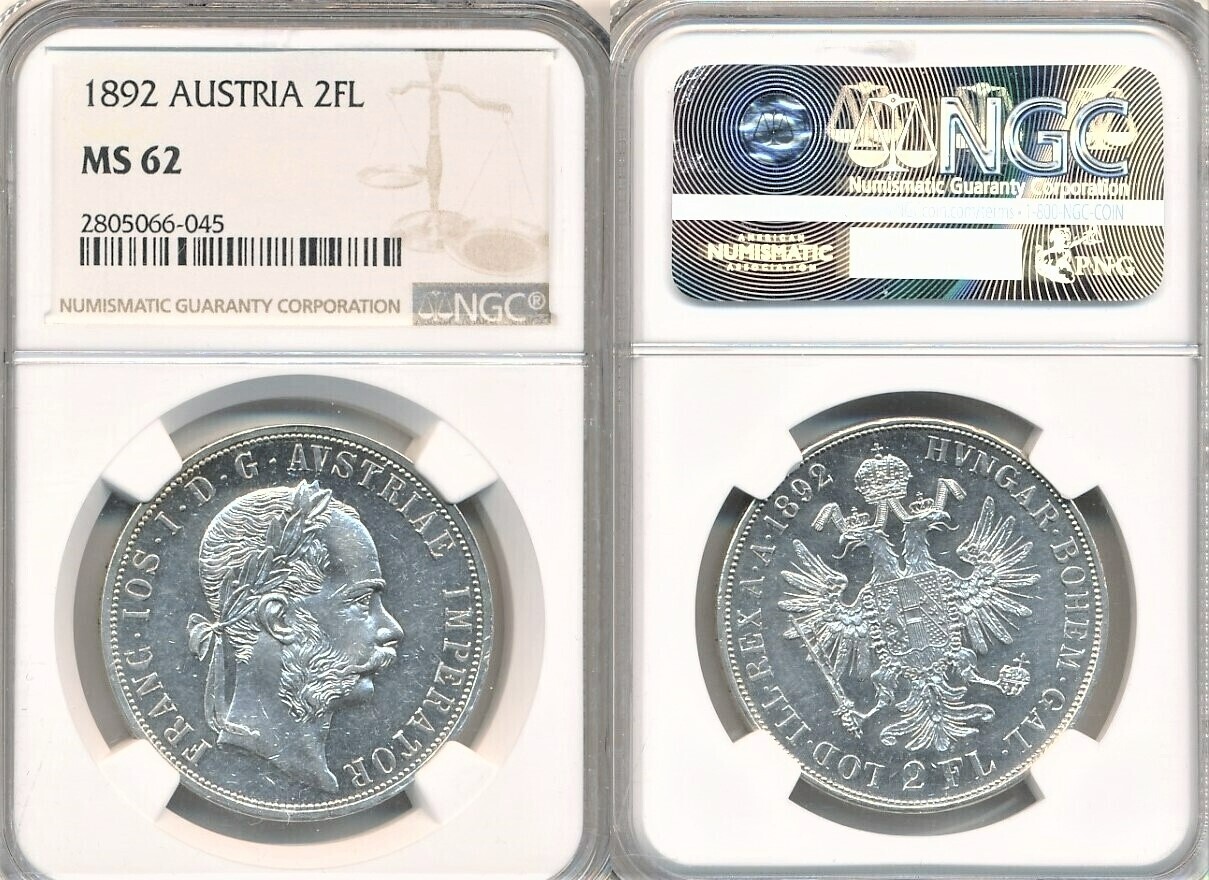 Austria 2 Florin Gulden 1892 Franz Joseph I NGC MS 62 MA Shops