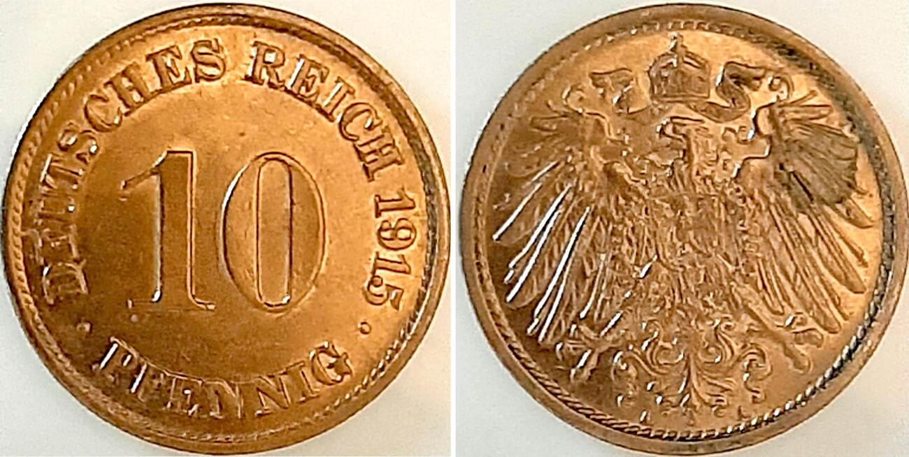 Deutschland 10 Pfennig 1915A F Stgl F Prfr Kleiner Fleck F Prfr F Stgl