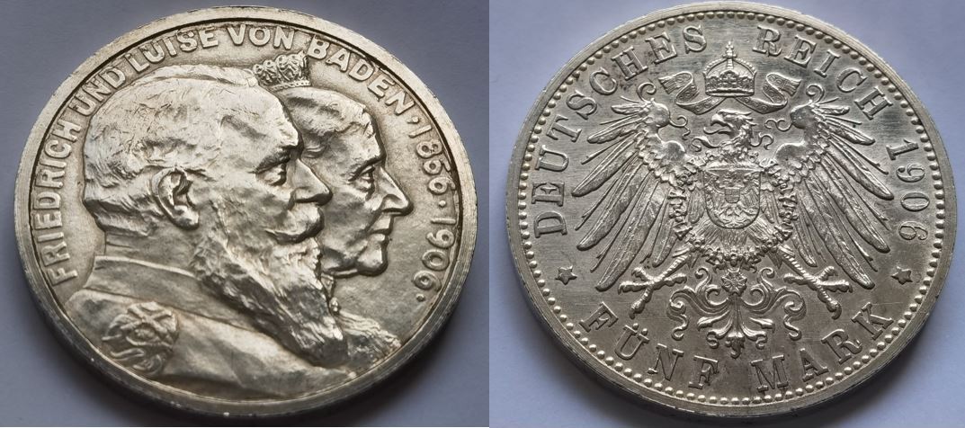 Deutschland 5 Mark Friedrich Und Luise V Baden 1906 Goldene Hochzeit