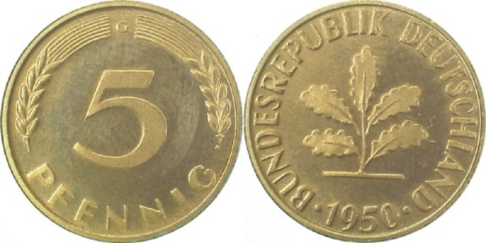 BRD 5 Pfennig 1950G PP MA Shops