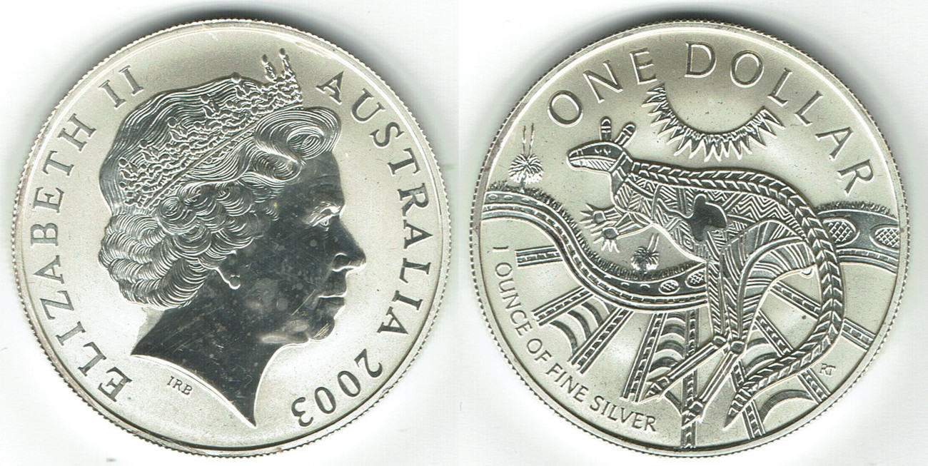 1 Dollar Australien 2003 1 Unze 999er Silber Kanguruh Kangaroo