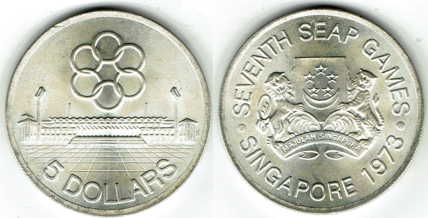 Singapur Silbergedenkmünze 5 Dollars 1973 Asiatische Spiele