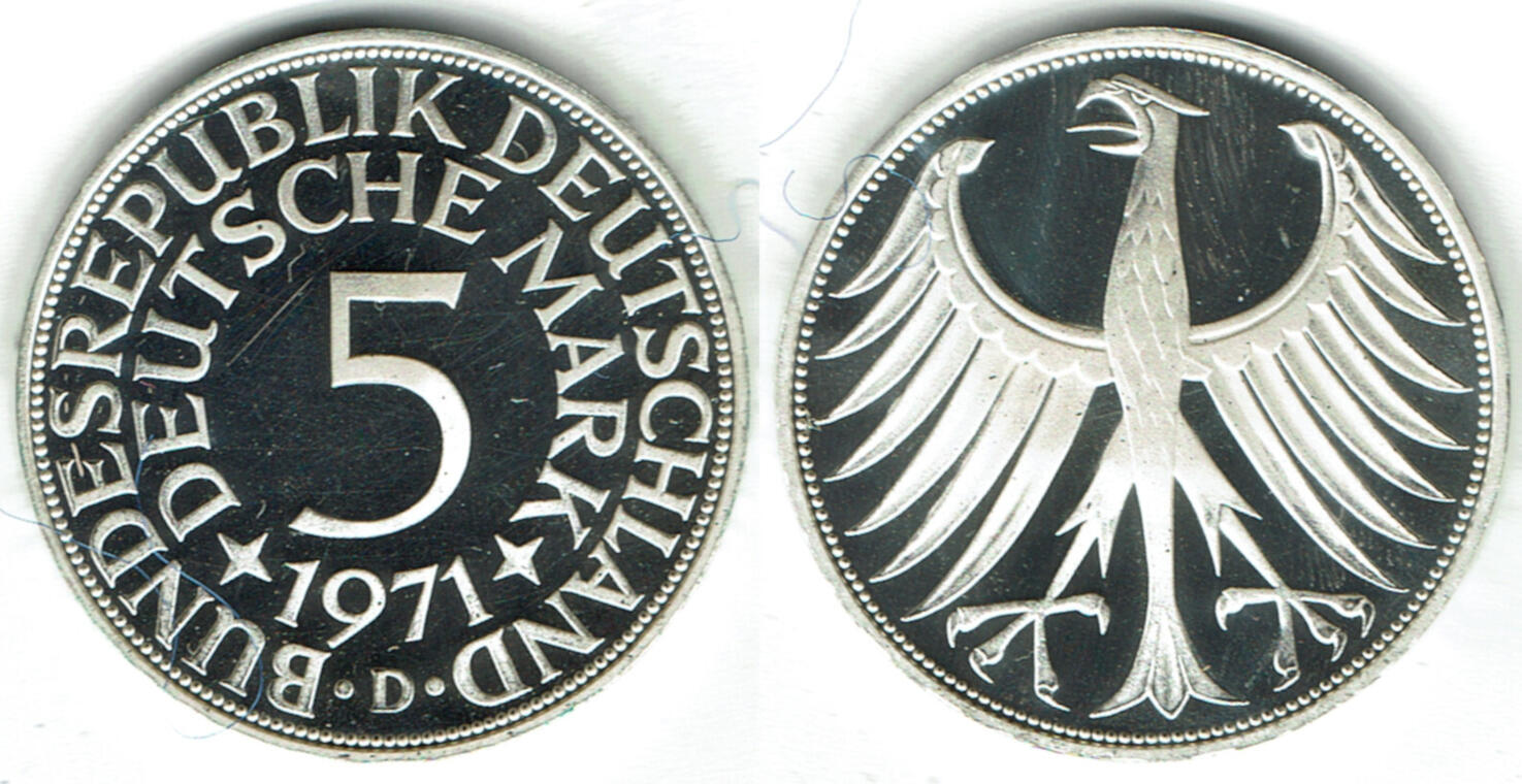 BRD Bundesrepublik Deutschland 5 DM Silberadler 1971 D Erhaltung