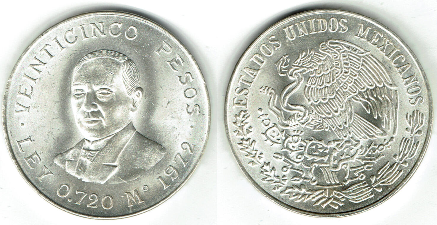 25 Pesos Kursmünze Mexiko 25 Peso Benito Pablo Juarez 1972 Erhaltung