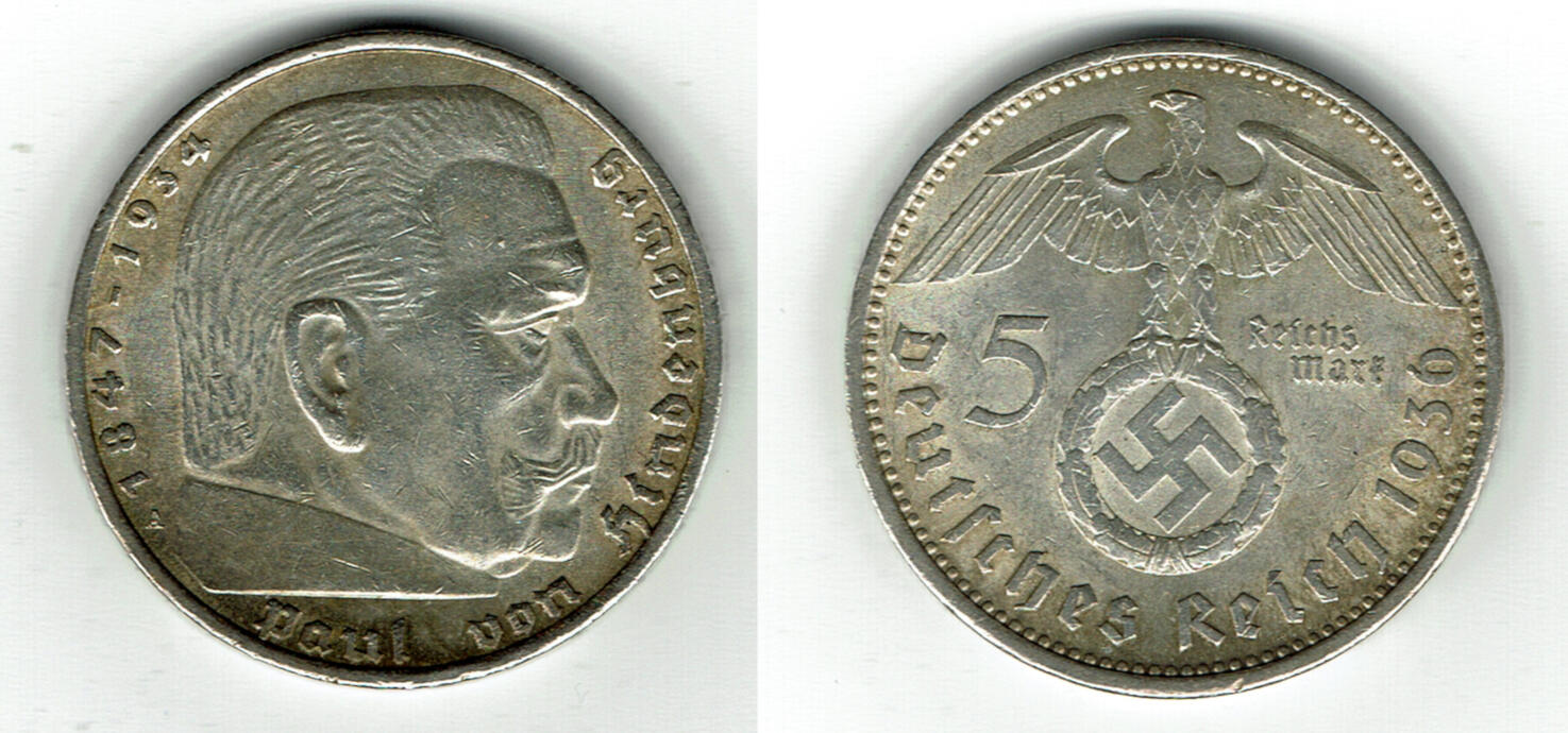 Drittes Reich Reichsmark A Hindenburg Mit Hk G Er