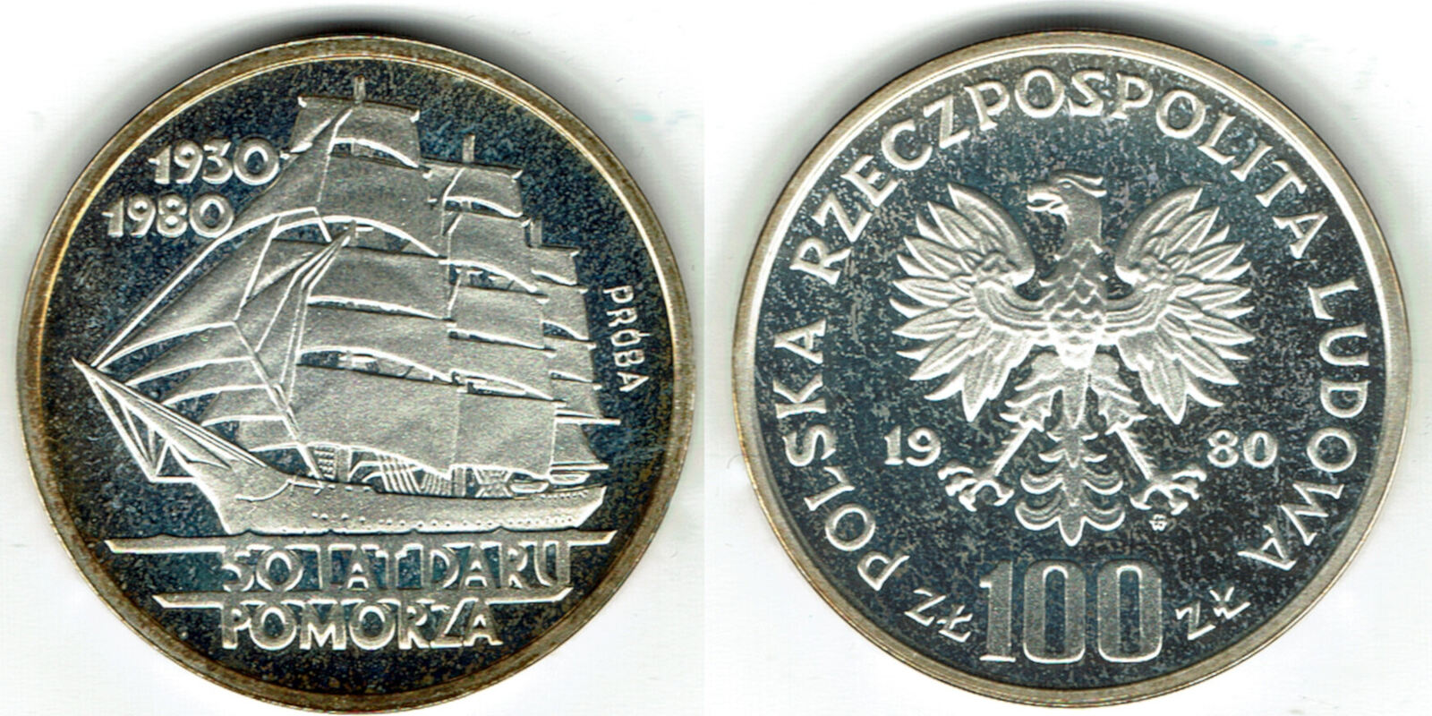 100 Zloty Probemünze Polen 1980 Probe Münze 100 Zloty Segelschiff