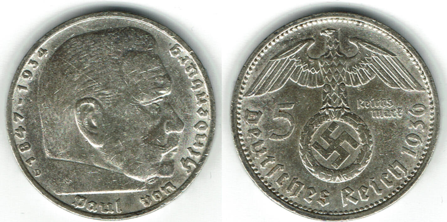 Drittes Reich Reichsmark D Hindenburg Mit Hk G Er