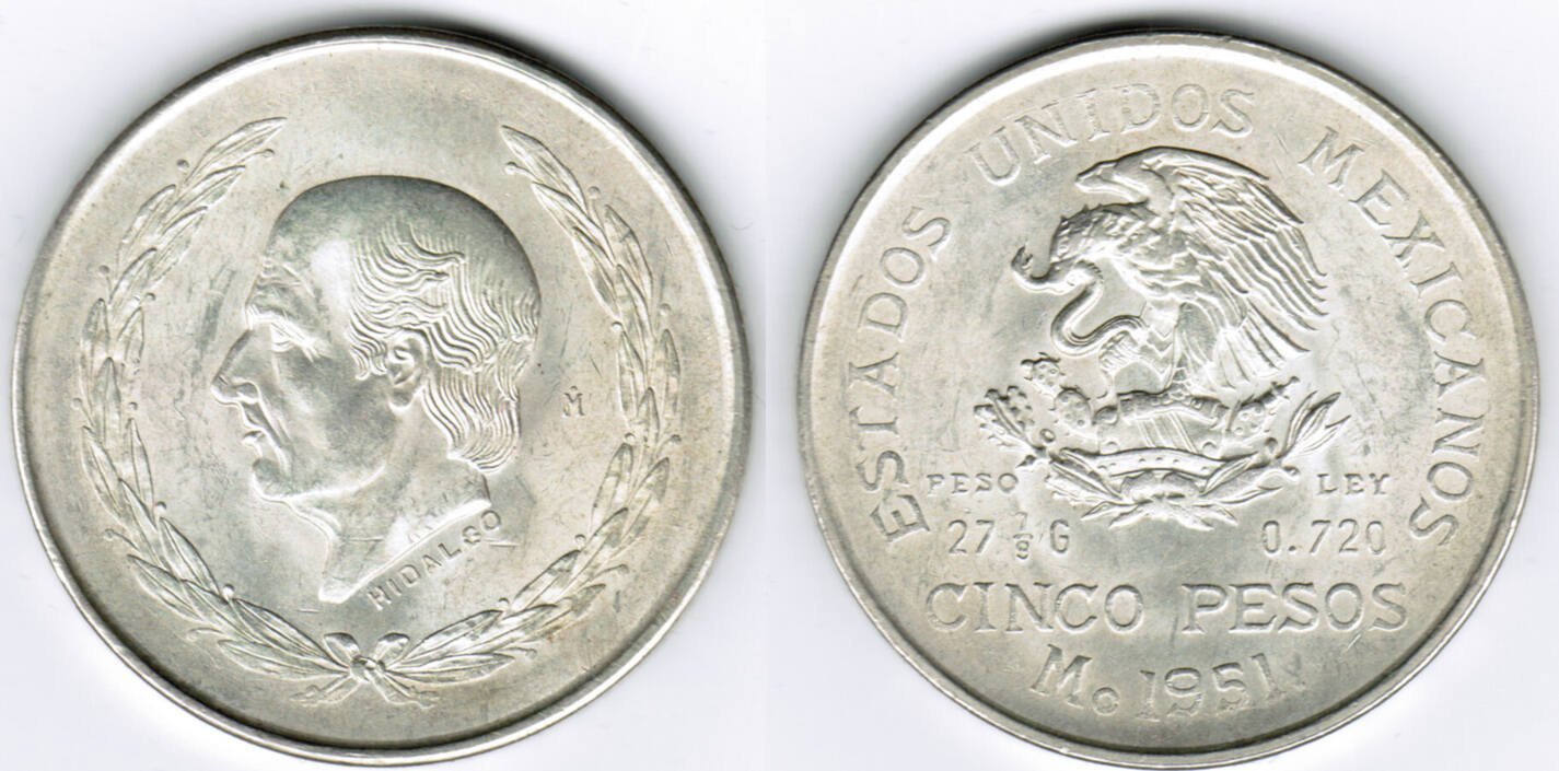 Mexico 1952 Mexiko 1951 5 Pesos Miguel Hidalgo Erhaltung Siehe Scan