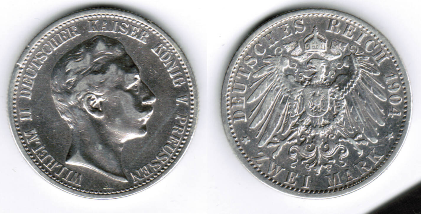 1904 Kaiserreich Preußen 2 Mark 1907 A Wilhelm II Erhaltung siehe