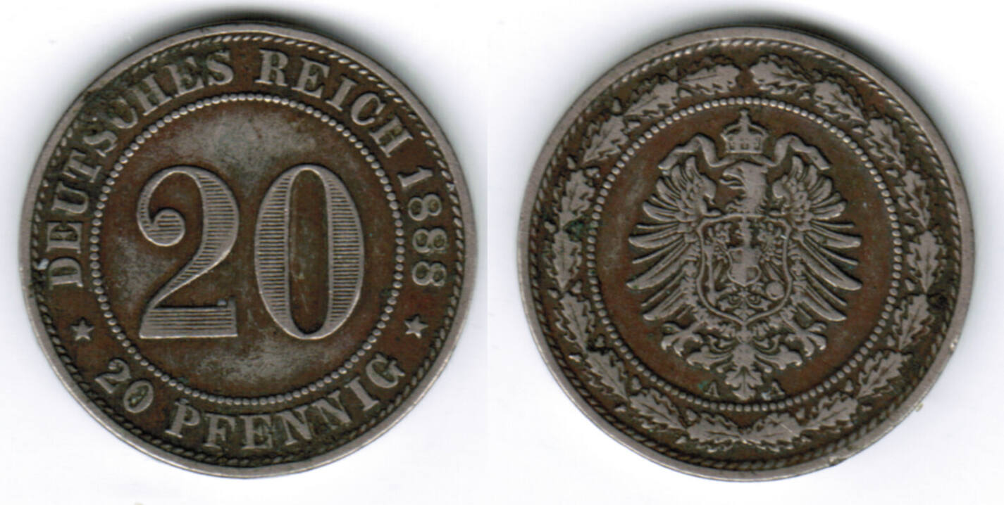 Deutsches Kaiserreich Kaiserreich Kursmünze 20 Pfennig 1888 A