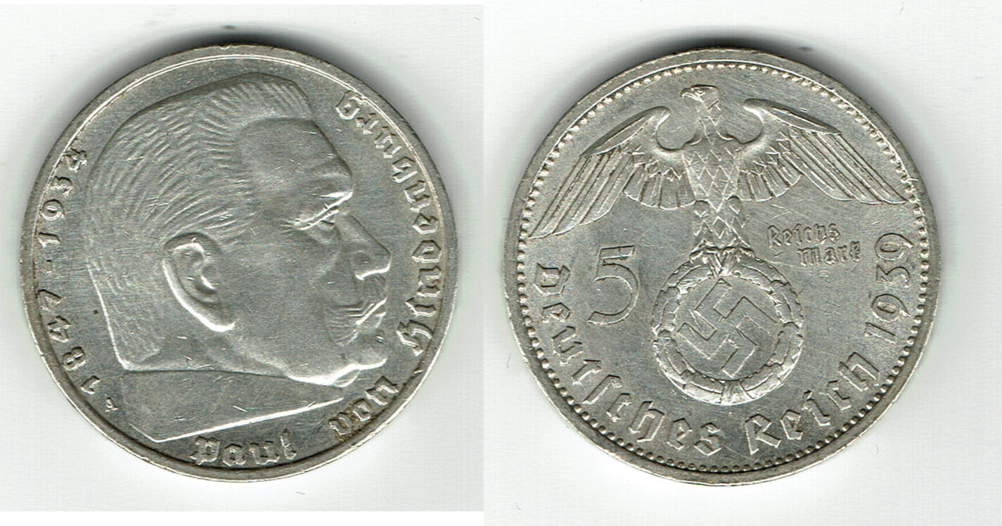 Drittes Reich Reichsmark A Hindenburg Mit Hk G Er