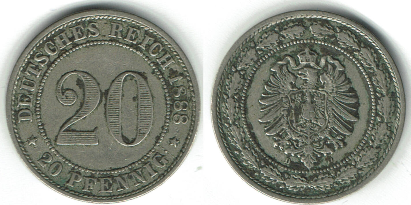 Deutsches Kaiserreich Kaiserreich Kursmünze 20 Pfennig 1888 D