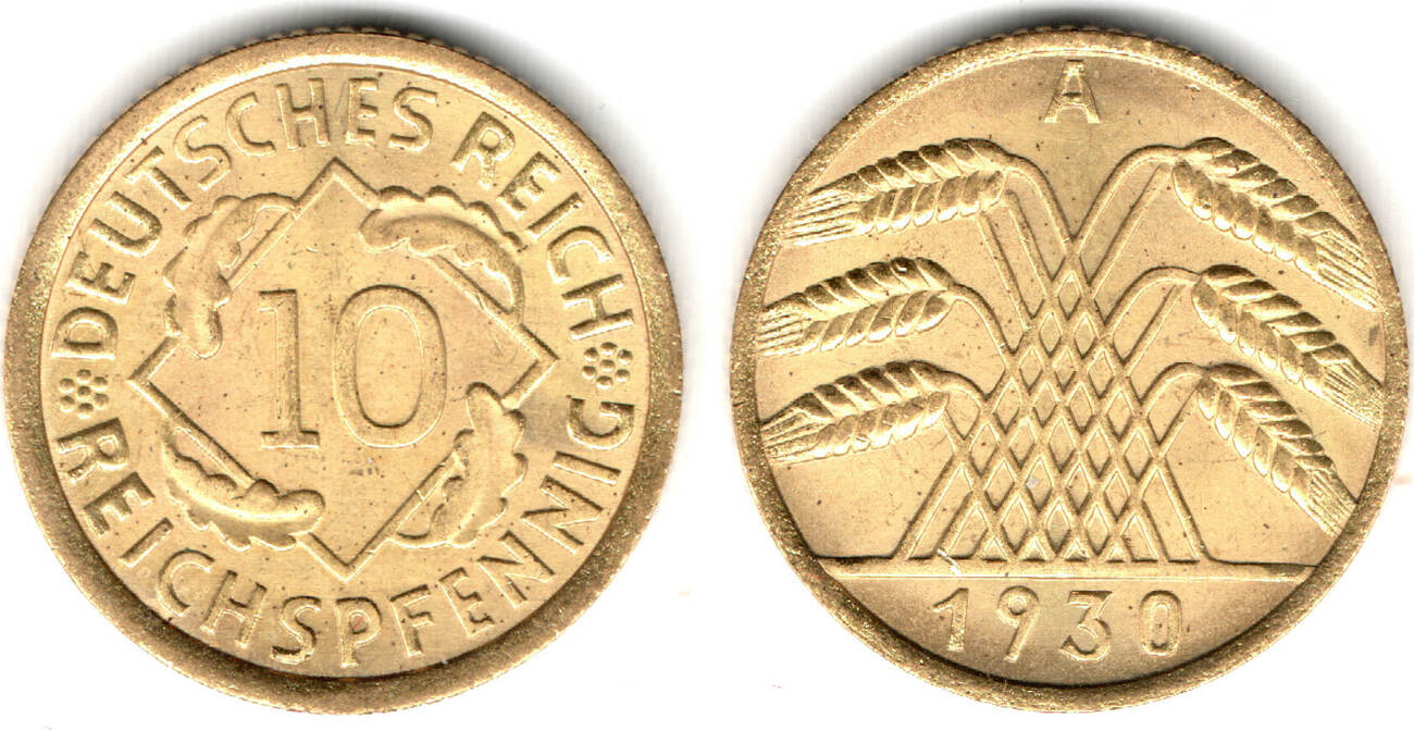 Weimarer Republik Weimar Kursmünze 10 Pfennig 1930 A J 317