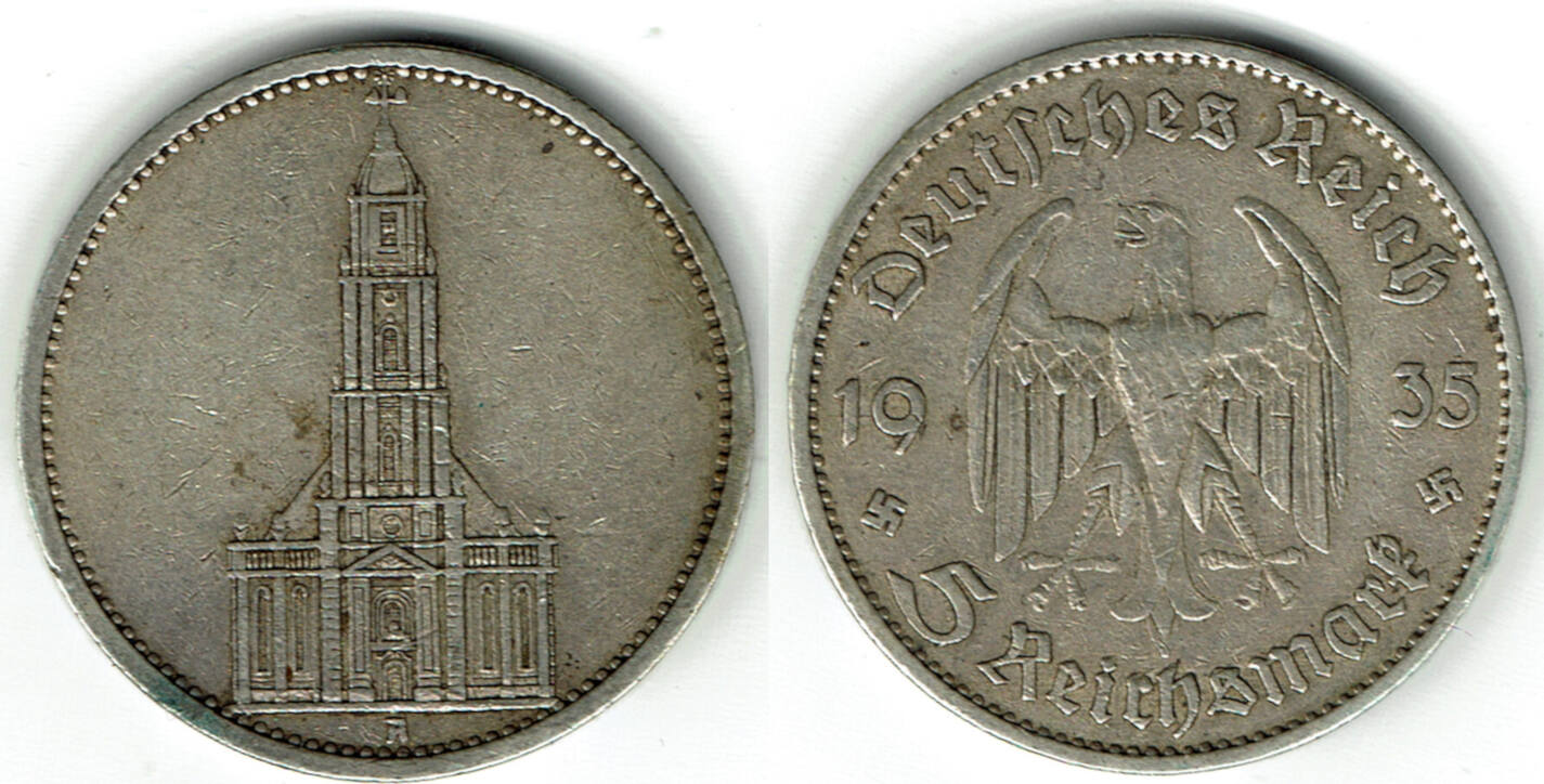 1935 A Drittes Reich 5 Reichsmark Garnisonskirche Ohne Datum 13 89 G