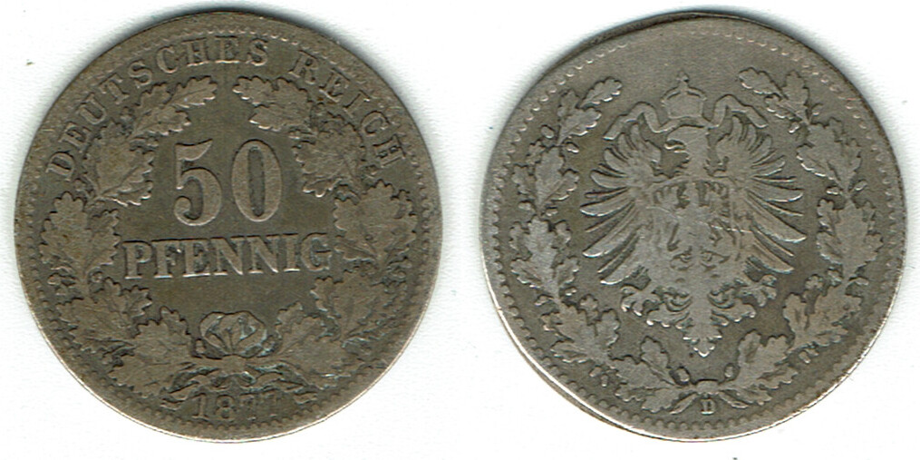 Deutsches Kaiserreich Kaiserreich Kursmünze 50 Pfennig 1877 D