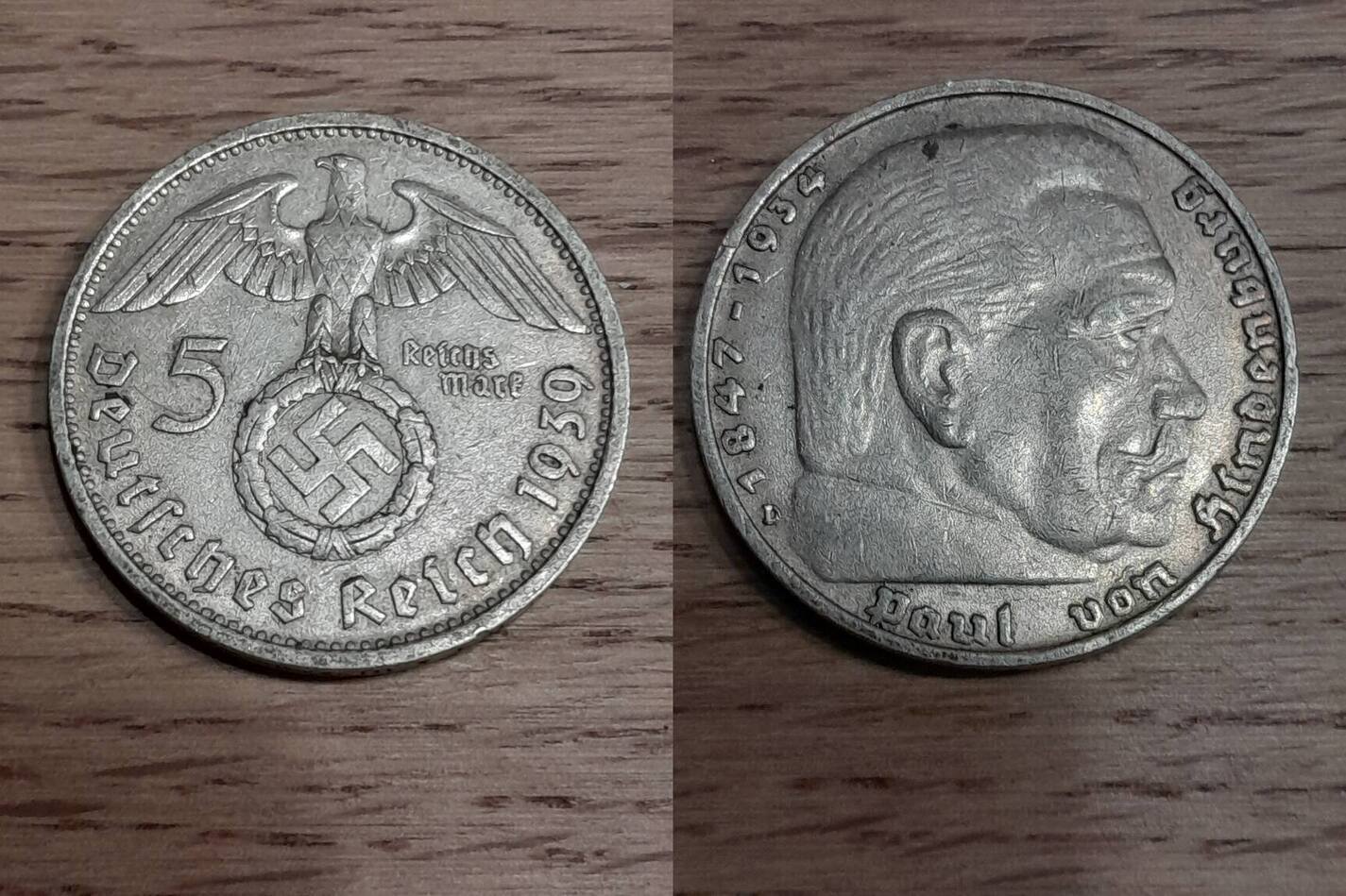 Drittes Reich 5 Reichsmark 1939 D Hindenburg Mit HK 13 89 G 900er