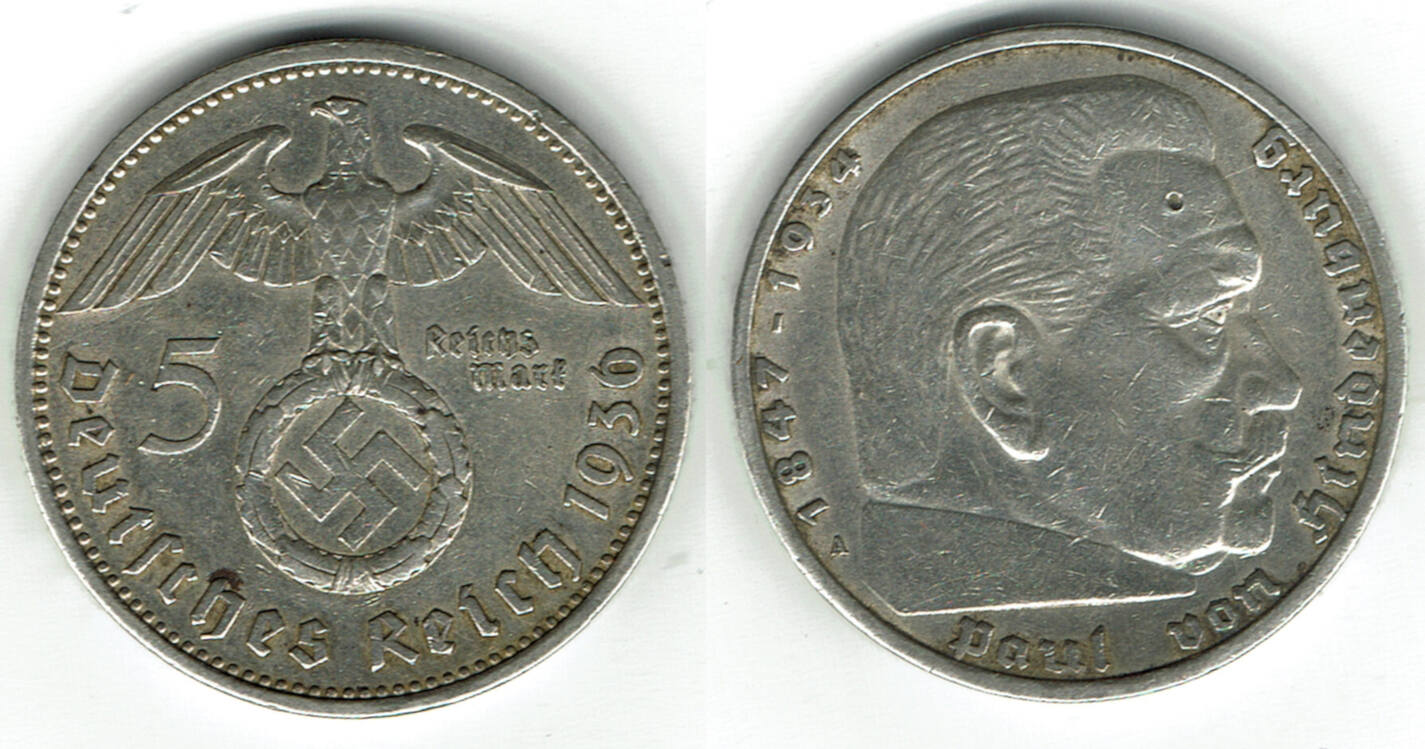 Drittes Reich Reichsmark A Hindenburg Mit Hk G Er