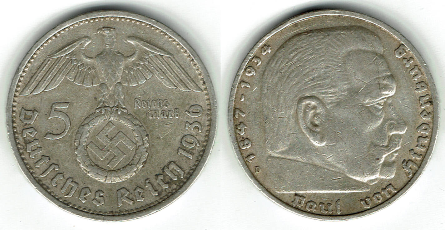 Drittes Reich Reichsmark D Hindenburg Mit Hk G Er