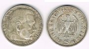 Drittes Reich 5 Reichsmark Drittes Reich, 5 Reichsmark 1936 J, Hindenburg ohne HK, 13,89 g 900er Silber!