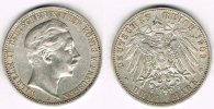 Preußen 3 Mark Kaiserreich, Preußen 3 Mark 1909 A, Wilhelm II., Erhaltung siehe Scan