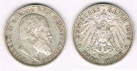 Württemberg 3 Mark Kaiserreich, Württemberg 1910 F, Wilhelm, Erhaltung siehe Scan!