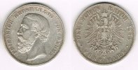 Baden 5 Mark Kaiserreich, Baden, Friedrich, 5 Mark 1875 G, Erhaltung siehe Scan!