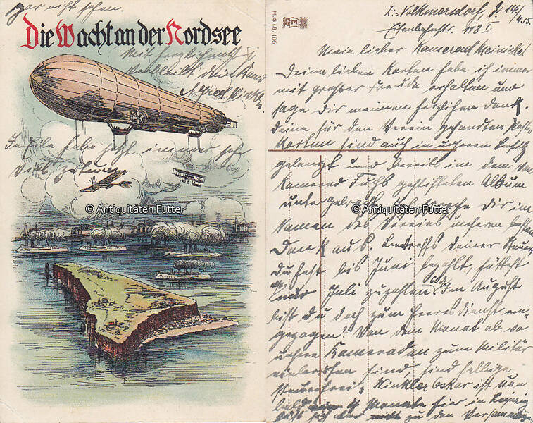 Deutsches Reich Helgoland 1915 Ansichtskarte Postkarte Zeppelin