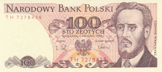 1988 POLAND P 143e 100 Zlotych UNC MA Shops