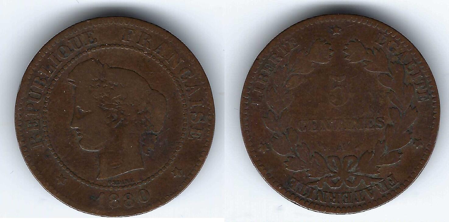 France Frankreich Paris 5 Centimes 1880 A Cérès B MA Shops