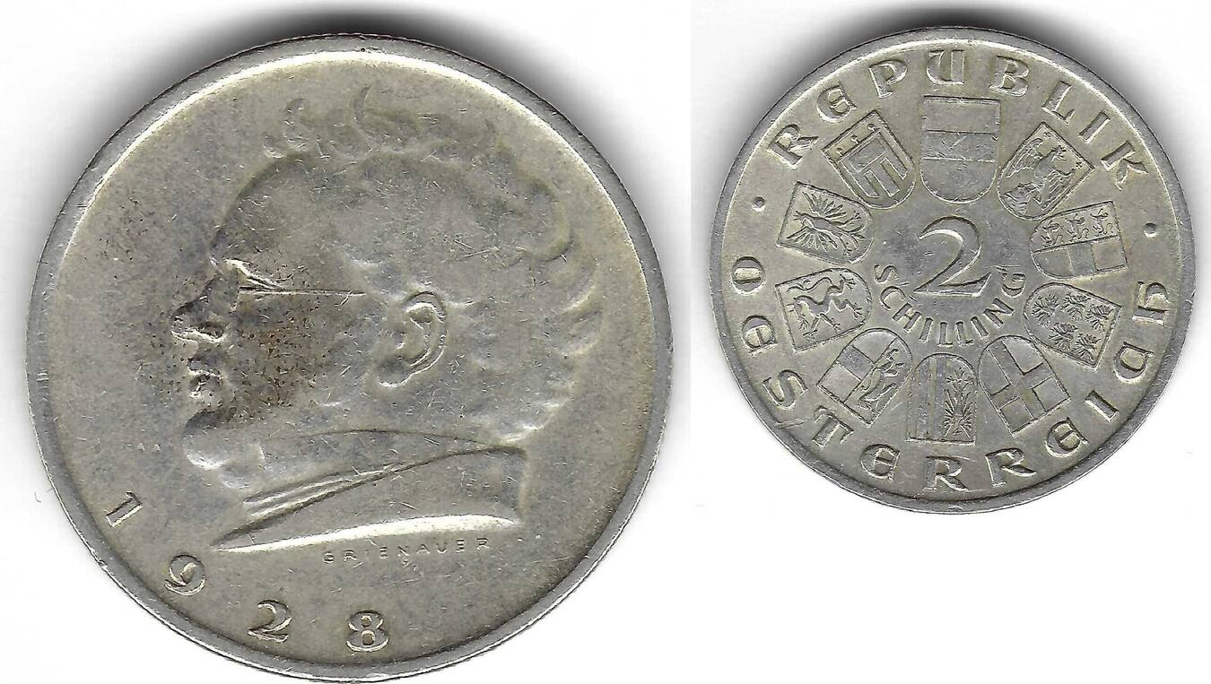 Autriche Austria österreich 2 Schilling 1928 Schubert SS MA Shops