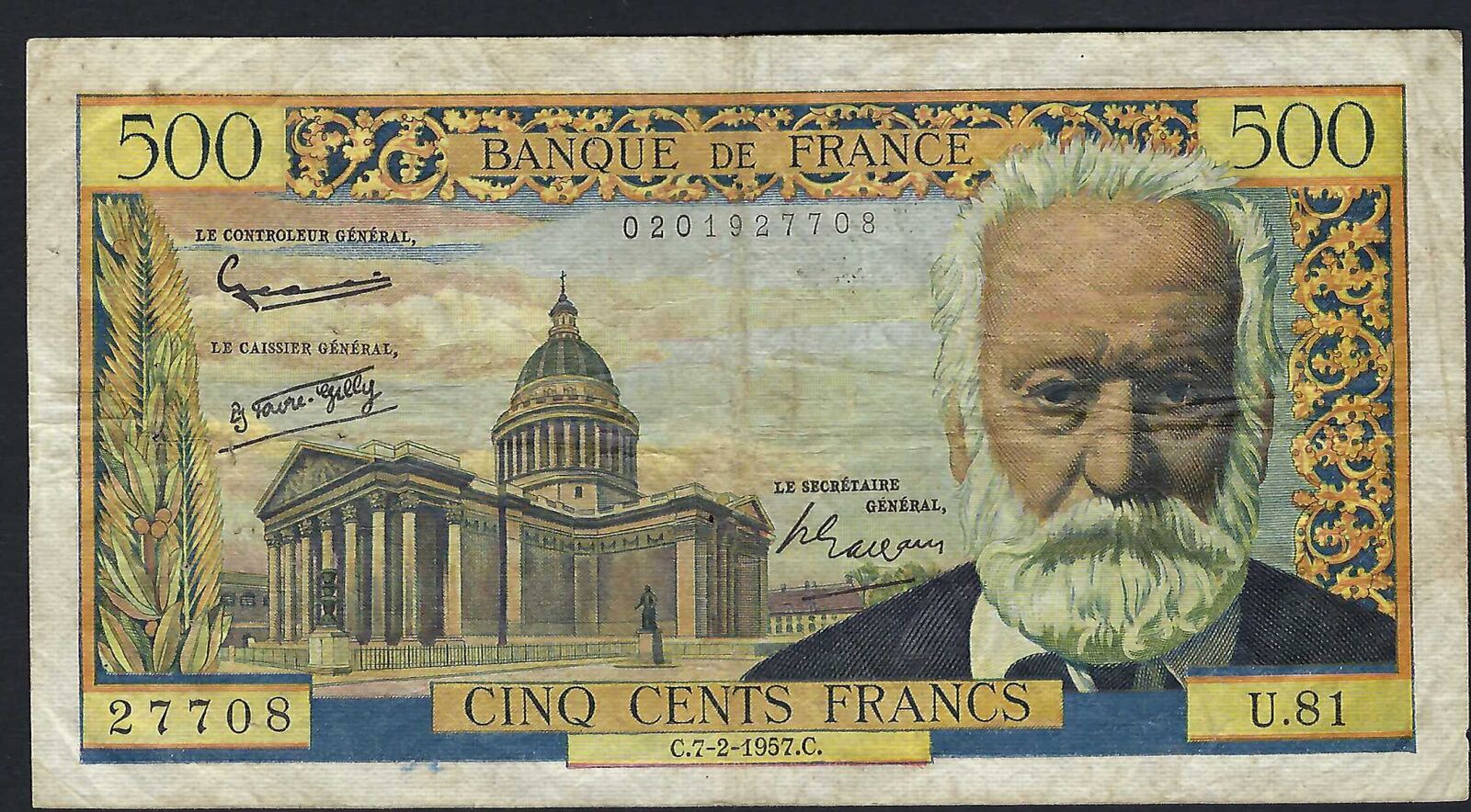 France 500 Francs 07 02 1957 Victor Ugo U 81 S MA Shops