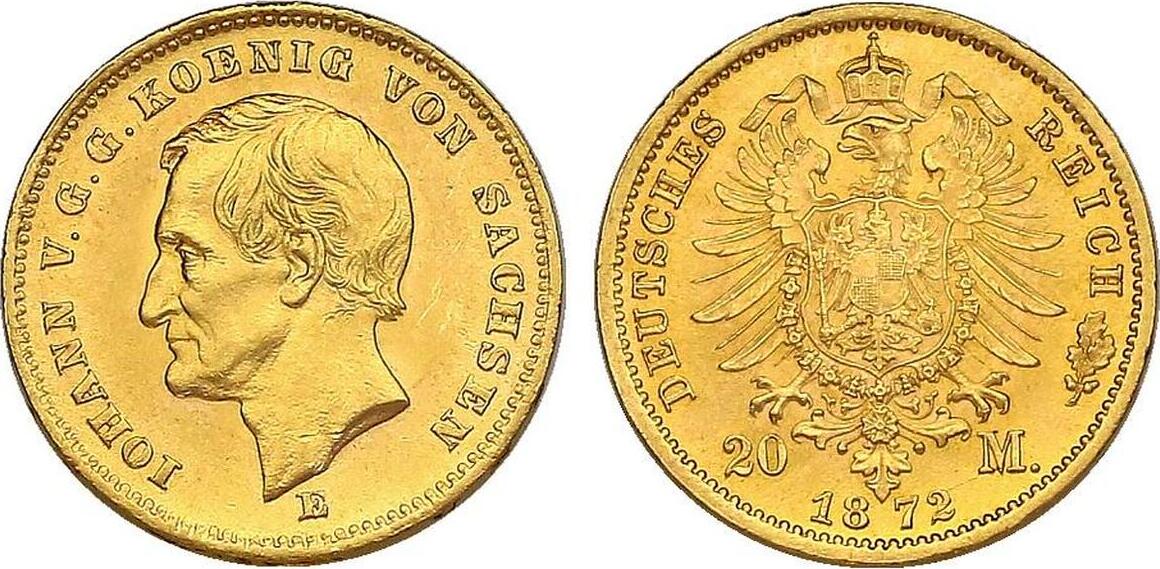 Deutschland Sachsen 20 Mark 1872 E Johann 1854 1873 F Stgl Stgl