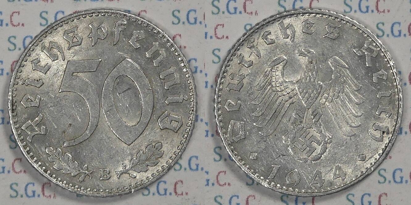 Drittes Reich 50 Pfg 1944 B Kursmünze vz St winzige Kratzer etwas