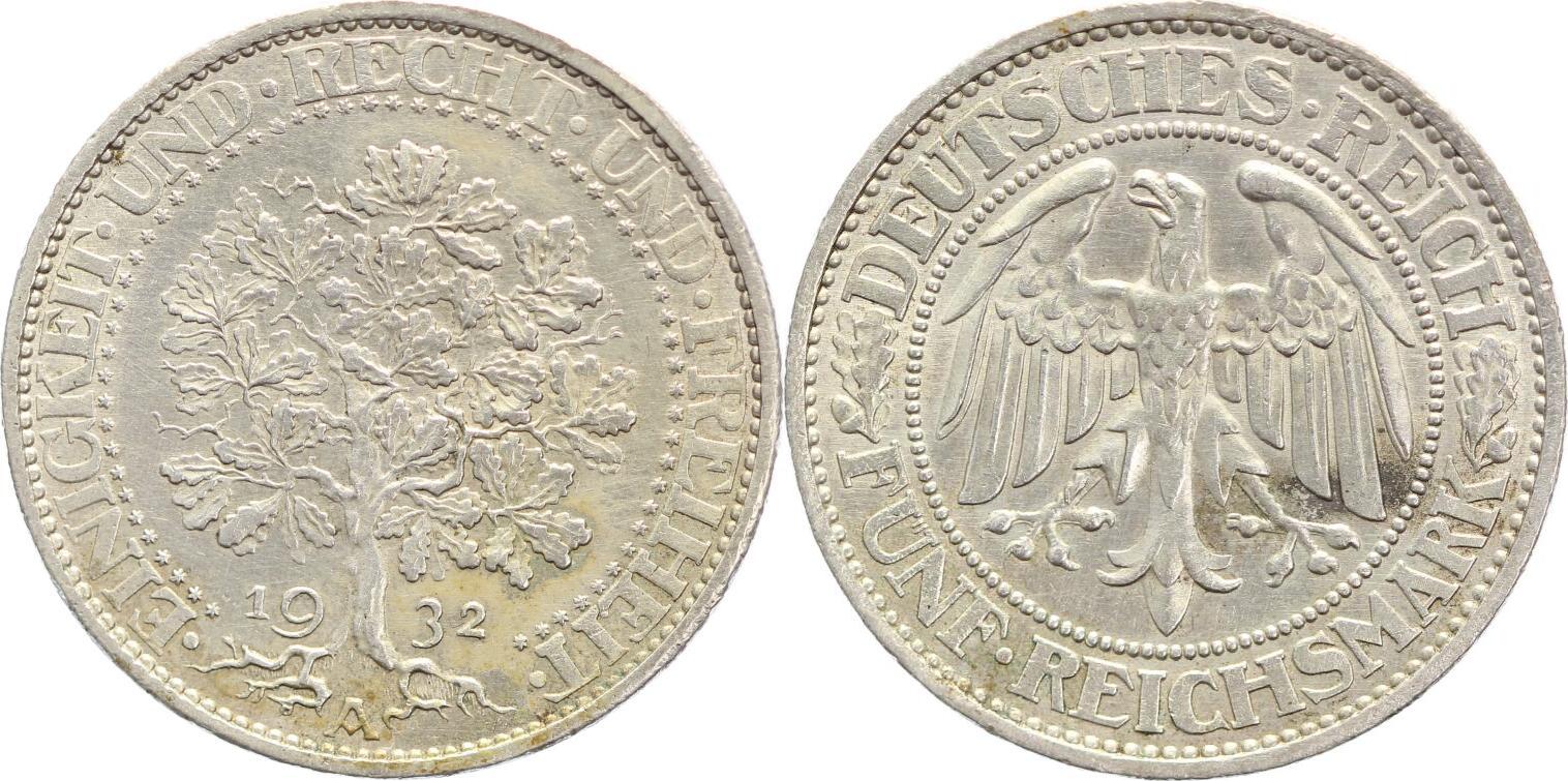 Weimarer Republik 5 Reichsmark 1932 A vorzüglich MA Shops