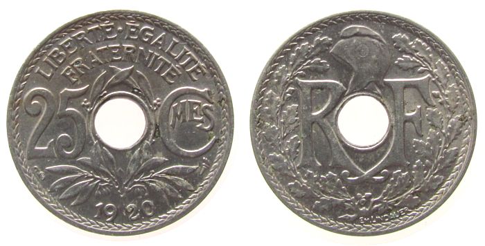 Frankreich 25 Centimes 1920 KN Lindauer Vz MA Shops