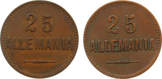 Jetons Notgeld Wertmarke O J Bronze Allemania 25 Ca 20 5 MM Ss