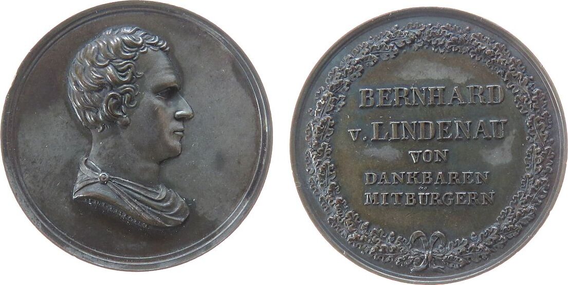 Personen Medaille 1827 O J Bronze Lindenau Bernhard Von 1780 1824