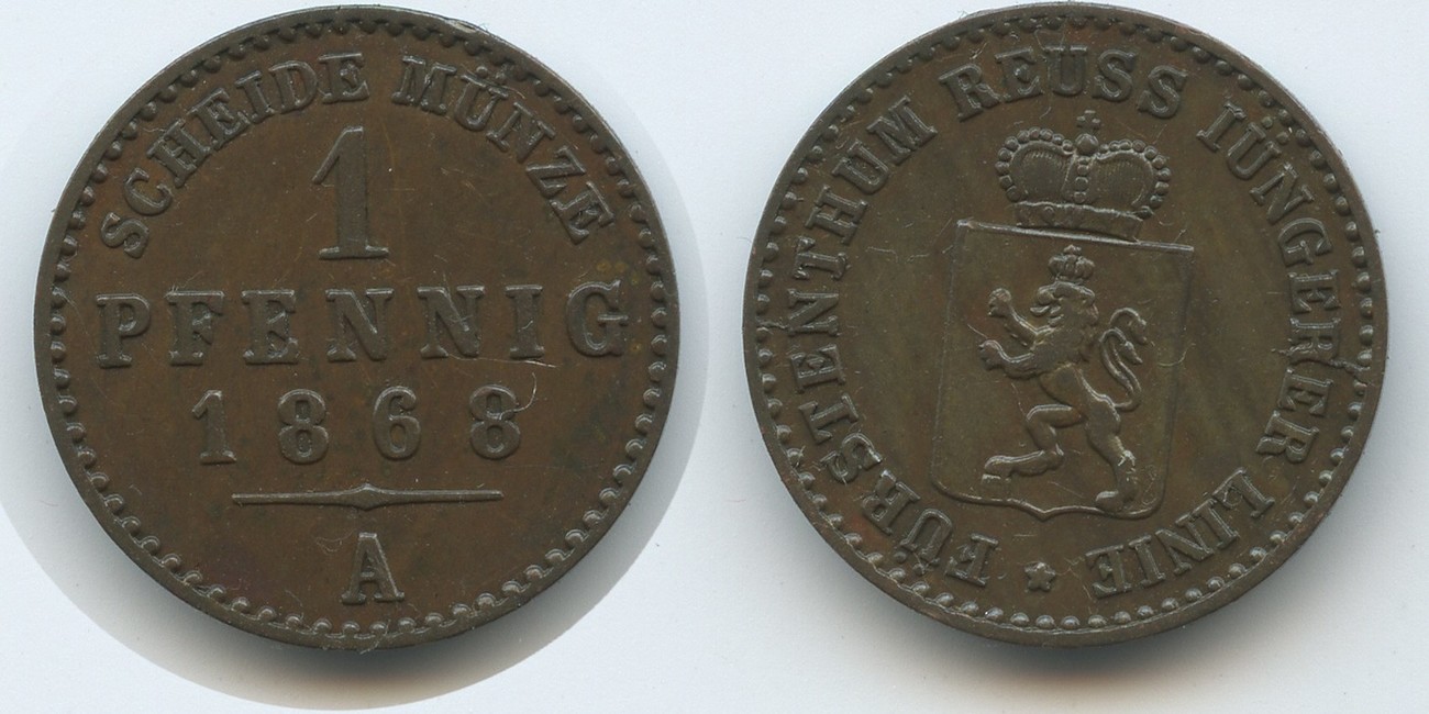 Reuss Schleiz Jüngere Linie 1 Pfennig 1868 A M 3553 Heinrich XIV