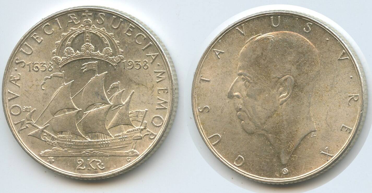 Schweden 2 Kronor 1938 G H0206 Delaware Segelschiff Gustaf V 1907