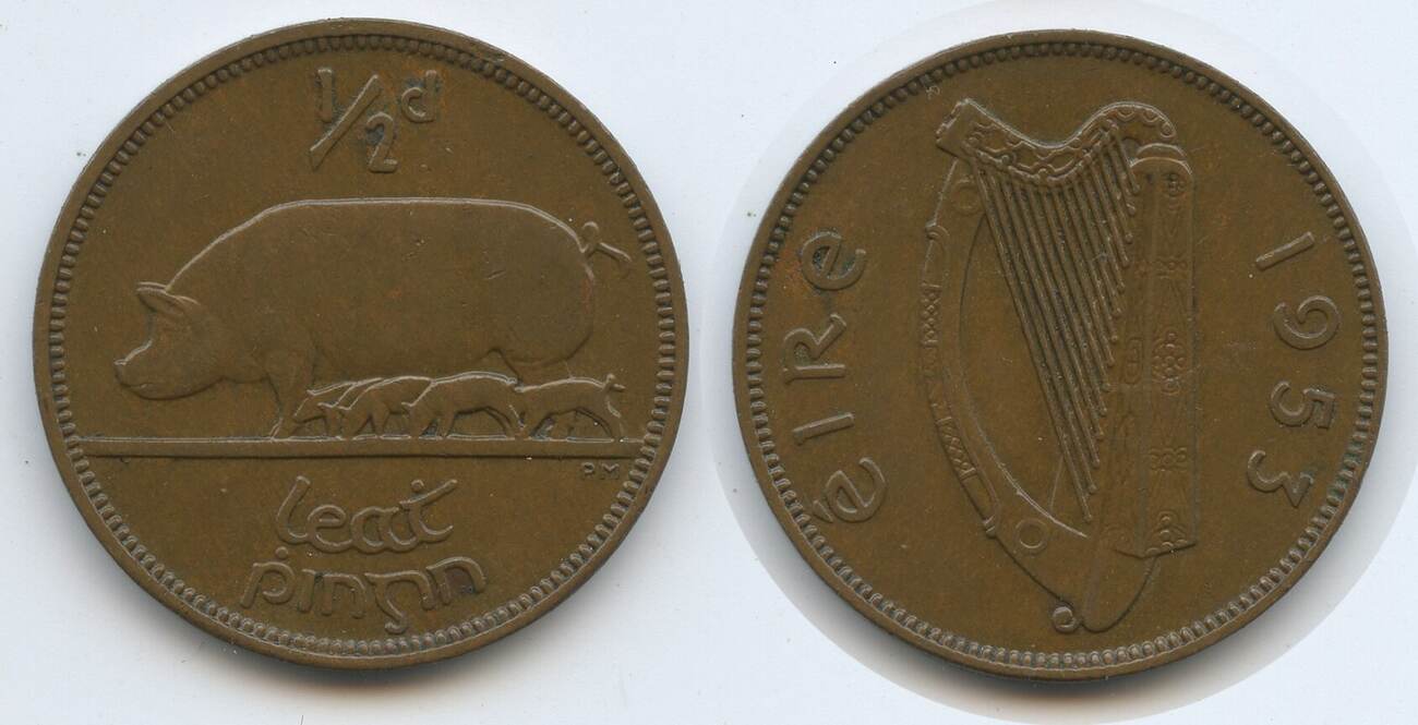 Irland Half Penny Pingin G Sow Standing Left With Five