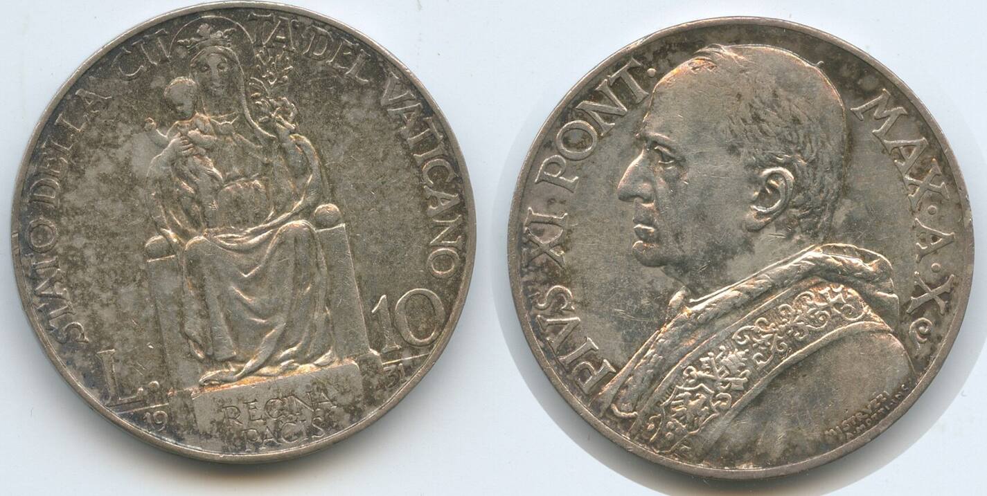 Vatikan Italien Kirchenstaat 10 Lire Silber 1931 X H0011 Papst Pius