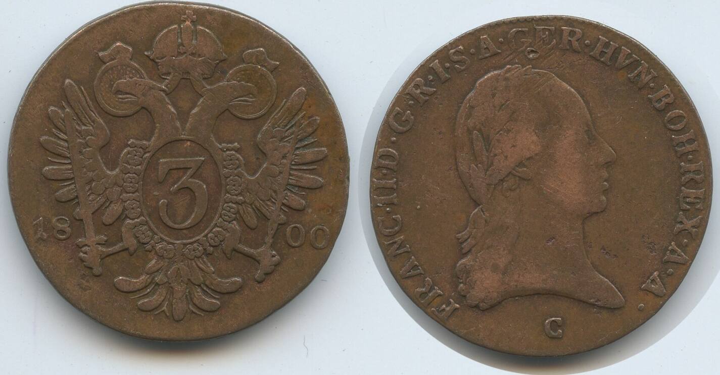 RDR Österreich Böhmen 3 Kreuzer 1800 C Prag G5765 Franz II 1792 1835