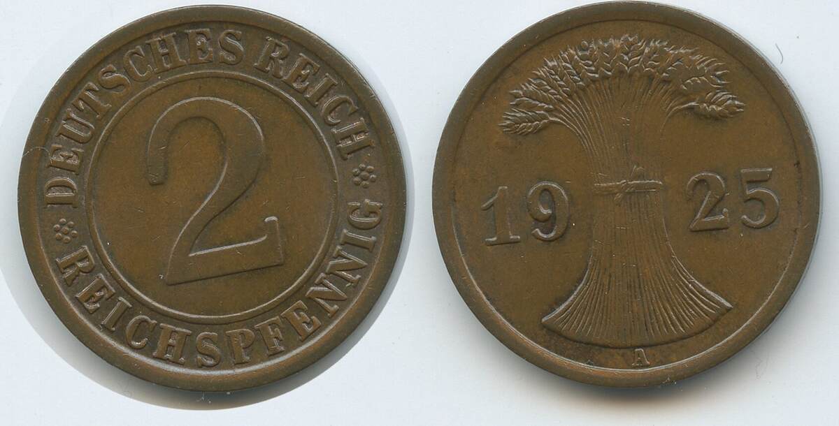 Deutsches Reich Weimar 2 Reichspfennig 1925 A Berlin G11180 Germany