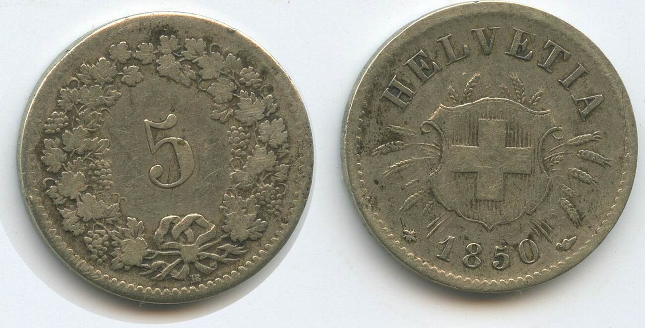 Schweiz Eidgenossenschaft 5 Rappen 1850 BB Strasbourg G15068