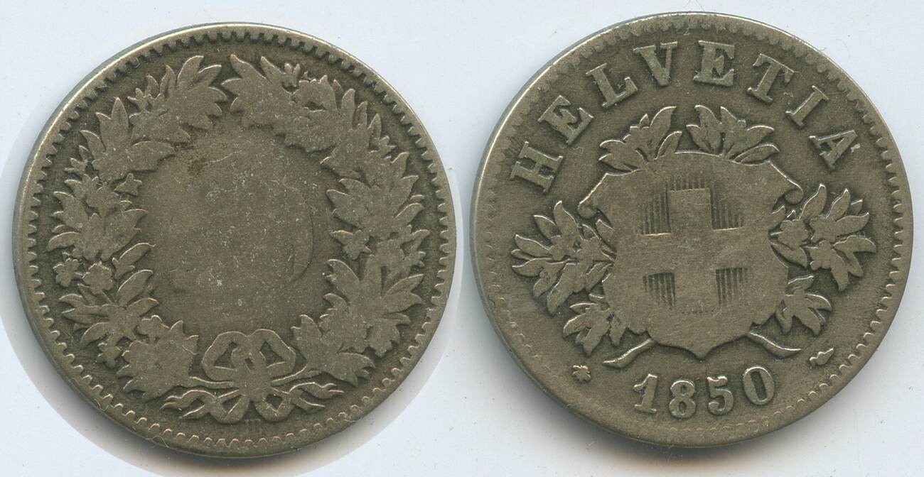 Schweiz Eidgenossenschaft 20 Rappen 1850 BB Strasbourg G3275