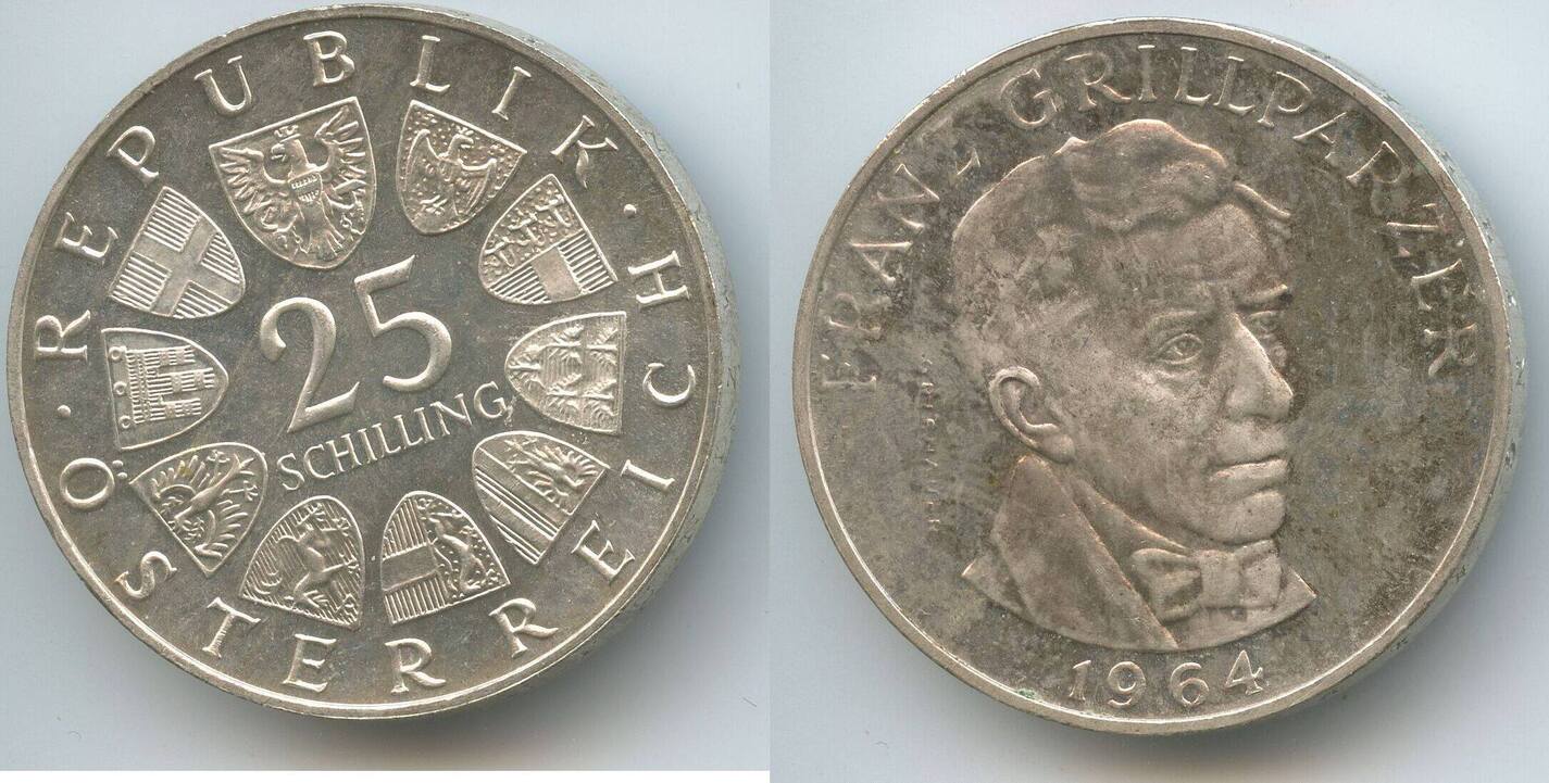 Österreich 2 Republik 25 Schilling Silber 1964 H0817 Franz